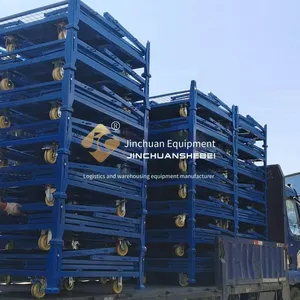 Jinchuan Non-standard Steel Folding Stacking Cage Cart, One-key Folding, Space-saving, Transparent and Visible, Efficient Management thumbnail-3