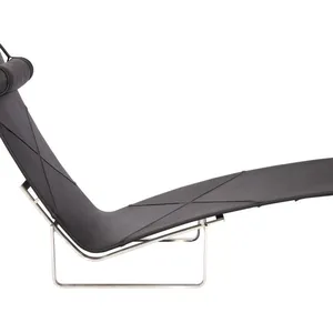 Mid-Century Leather Chaise Lounge Chair, Poul Kjaerholm PK24 Replica Recliner With Stainless Steel Frame for Living Room Hotel thumbnail-3