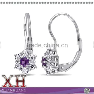 Xuan Huang Silver Jewelry Amethyst Polished Drop Flower Earrings thumbnail-1