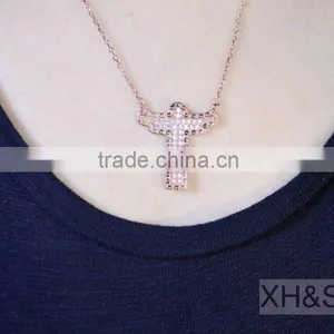 Shiny Beauty Wedding Jewelry 925 Silver Cross Pendant Necklace thumbnail-1