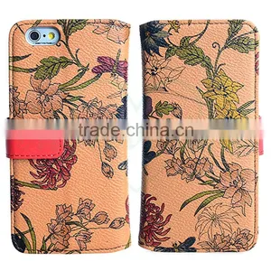 Customize Printed Flower Wallet Phone Case for IPhone 6S thumbnail-1