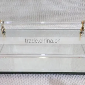 New Design Modern Gold and Clear Acrylic Rails Mirrored Vanity Tray Glass Tray thumbnail-1