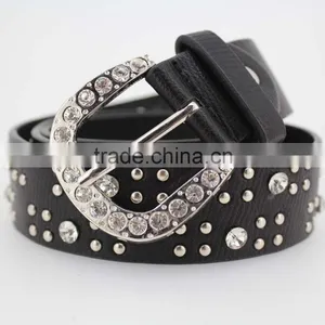 Women's Classical Metal and Rhinestone Studded 33Mm Belt Leather With Shiny Rhinestone Buckle thumbnail-2