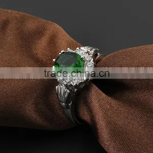 High Quality Green Stone Pave Setting Turquoise Silver Ring thumbnail-3