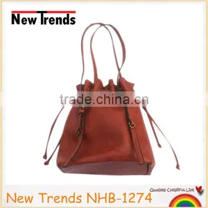 Brown Elegant Draw String Bucket Bag thumbnail-1