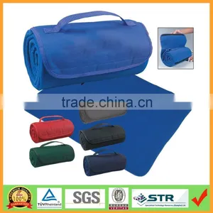 Portable Roll Up Blue Color Polar Fleece Blanket With Strap thumbnail-1