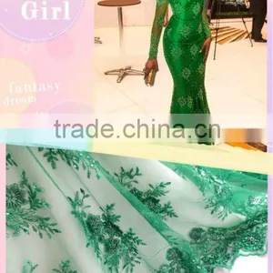 2014 Beaded French Lace / Net Lace For Dress Making In Green Quality Choice thumbnail-1