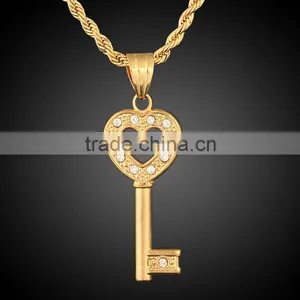 2016 Fashion Simple Lover Copper Key Pendant 18k Gold Crystal Jewelry thumbnail-1