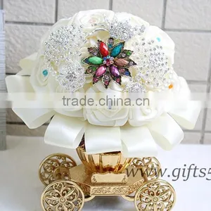 Handmade Large Brooch Wedding Bouquet Bridal Bridesmaids Custom Flower Bouquet Jeweled Bouquet in Ivory, Cream and White thumbnail-1