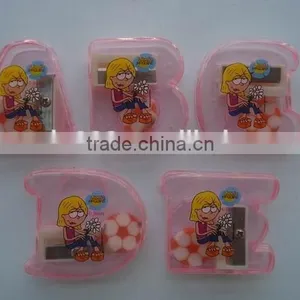 Custom Cartoon Letter Shaped Pencil Sharpener With Pencil Football Eraser thumbnail-2