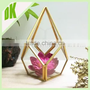 A~~ Air Plant Holder Sculpture Terrarium: Big Diamond Shape Geometric Hanger Planter>< Air Plant Glass Geometric Terrarium Gold thumbnail-3