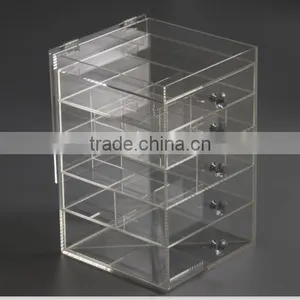 Deluxe Diamond Handle Clear Acrylic Makeup Organizer 5 6 7 Drawer Kardashian-style Storage Box Cube Case w Flip Top Quality thumbnail-3