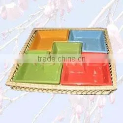 Rattan & Ceramic Tray thumbnail-1