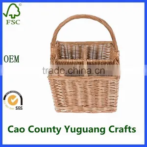 Natural Wicker Wine Bottle Carrier Woven Willow Carry Crate With 4 Compartments thumbnail-5