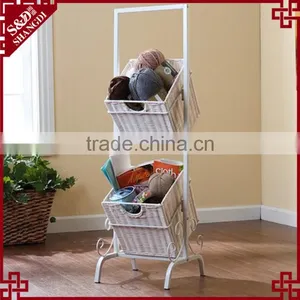 Elegant White Metal & Rattan Craft Multi-function Newspaper Magazine Rack thumbnail-1