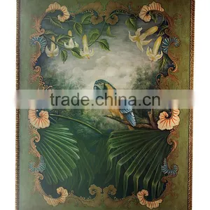 Hand Painted Wood Wall Painting, Floral Art Painting Wall Picture, Solid Wood Carved Decorative Wall Art thumbnail-4