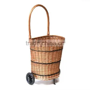 Wholesale Willow Wicker Shopping Basket With Wheels thumbnail-1