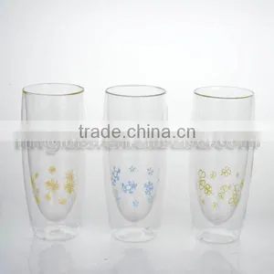 Clear Dubble Wall Wine Drinking Glass Beer Glass Tall Cup With Logo thumbnail-2