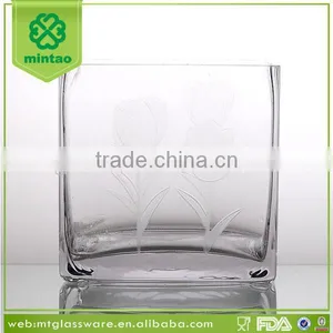 Tall Cube Glass Vase With Decorative Flowers thumbnail-1