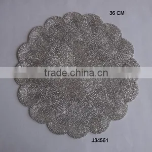 Flower Petal Style Round Glass Bead Place Mat in Silver Colour Other Colours Also Available thumbnail-1