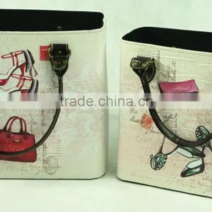 High Heels Print Faux Leather Set Of 2 Magazine Bin Gift Basket Storage Basket thumbnail-1
