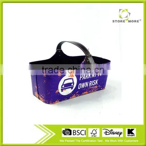 Car Print Faux Leather Magazine Basket With Handle-Purple thumbnail-1