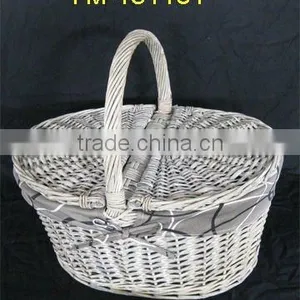 Grey Wicker Oval Picnic Basket thumbnail-1