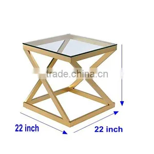 Stainless Steel Brass Frame Square Metal Glass Coffee Table High Qualtiy thumbnail-1