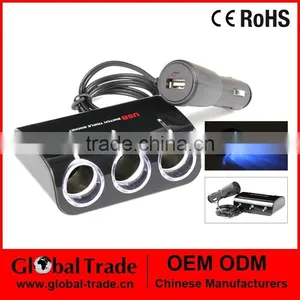 1 To 3 Way Cigarette Socket With 1 USB Car Cigarette Lighter Multi Socket Twin USB Ports Charger Adaptor A0207 thumbnail-1