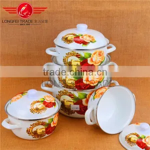 High Quality 5pcs Persimmon Type Enamel Casserole,Turkey Pot,enamel Cooking Pot thumbnail-1