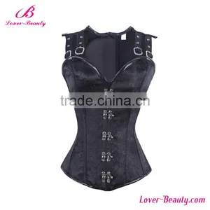 Gothic Black Steel Boned Steampunk Slimming Corset thumbnail-2