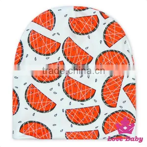 OEM Service Unisex Super Cute Newborn Baby Hats 100%Cotton Watermelon Pattern Printed Kids Beanie Cap thumbnail-1