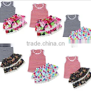 Wholesale Girl Boutique Outfits Print&stripe Children Clothing Summer Boutique Outfits for Girl thumbnail-1
