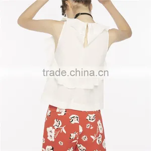Factory Direct Sales 100% Cotton Soft White Sleeveless Ruffled Blouse thumbnail-4