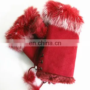 Colorful Fingerless Gloves With Real Rabbit Fur thumbnail-1