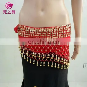 Top Level New Products Wholesale Indian Chiffon Gold Sequins Belly Dance Hip Scarf With Bells Y-2055 thumbnail-3