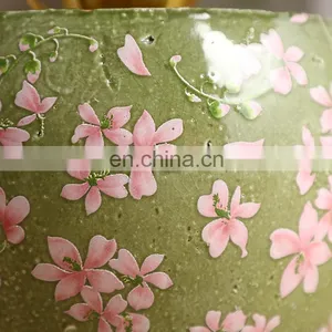 Novel Garden Supplies Flower Pattern Custom Cheap Fancy Green Unique Plants Pots Ceramic for Indoor Veranda thumbnail-2