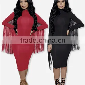 Woman Fashion Dress Personality Tassel Bandage Dress Long Sleeve Evening Dress thumbnail-1