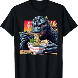 Funny Kaiju Eating Ramen T-Shirt Japanese Monster Lover Birthday T-Shirt thumbnail-1