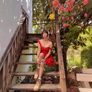 INS Internet Famous Women's Clothing Design Sense Red French Fungus Edge Sleeveless Dress thumbnail-3