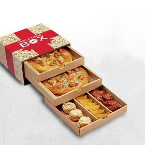 Customized Reusable Brown Corrugated Pizza Box Multi Layer Drawer Kraft Display Carton 24inch Food Pizza Box Packaging thumbnail-5
