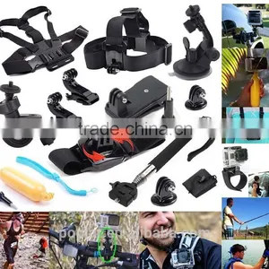 Poplar 12 in 1 GoPros Accessories Set Go Pro Wrist Strap +Helmet Extention Kits Mount + Chest Belt Mount +Bobber For Go-pro thumbnail-1