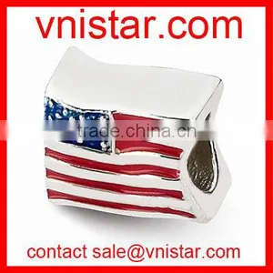 Vnistar Silver Plated European Style Big Hole State Flag Bead Charms for European Snake Chain Bracelet TB076 thumbnail-1