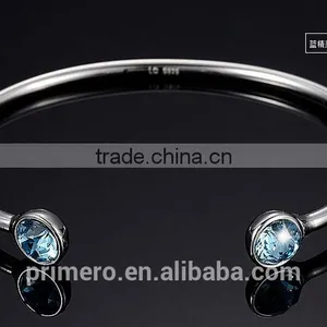 High Quality 925 Sterling Silver Round Crystal Cuff Bangle Bracelet thumbnail-5