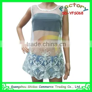 Manufacturer Offer Ladies Embroidery White Lace Sleeveless Blouse thumbnail-4