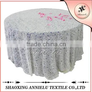 Fancy 120" White Embroidery Wedding Table Cloth thumbnail-1