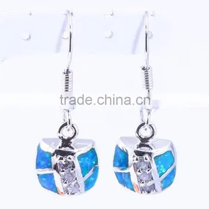 Custom 925 Sterling Silver Created Opal & Clear Cubic Zirconia Dangle Earrings thumbnail-1