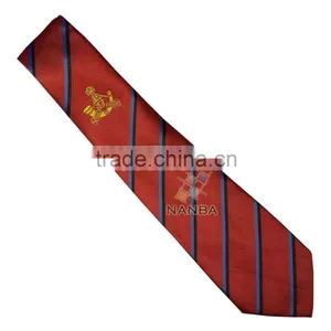 Regimental Strip Tie in Red With Logo thumbnail-1