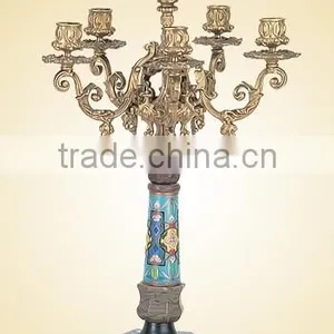 An Imitation Antique Gilt Brass Simple Candle Holders With Enamel DecorationJGLT-40 thumbnail-1