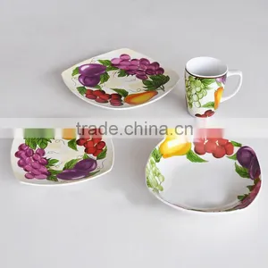 16 Pcs Ceramic Square Dinner Sets With Fruit Design thumbnail-1
